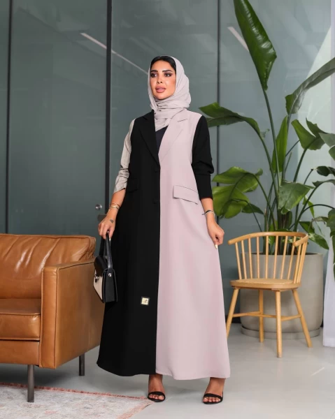 Crepe Abaya in two colors black and beige IB208